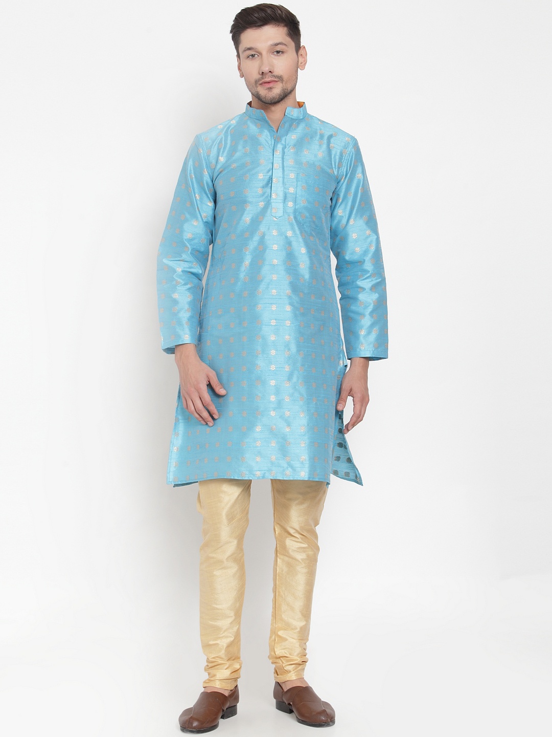

KLOTTHE Men Blue Woven Design Straight Kurta