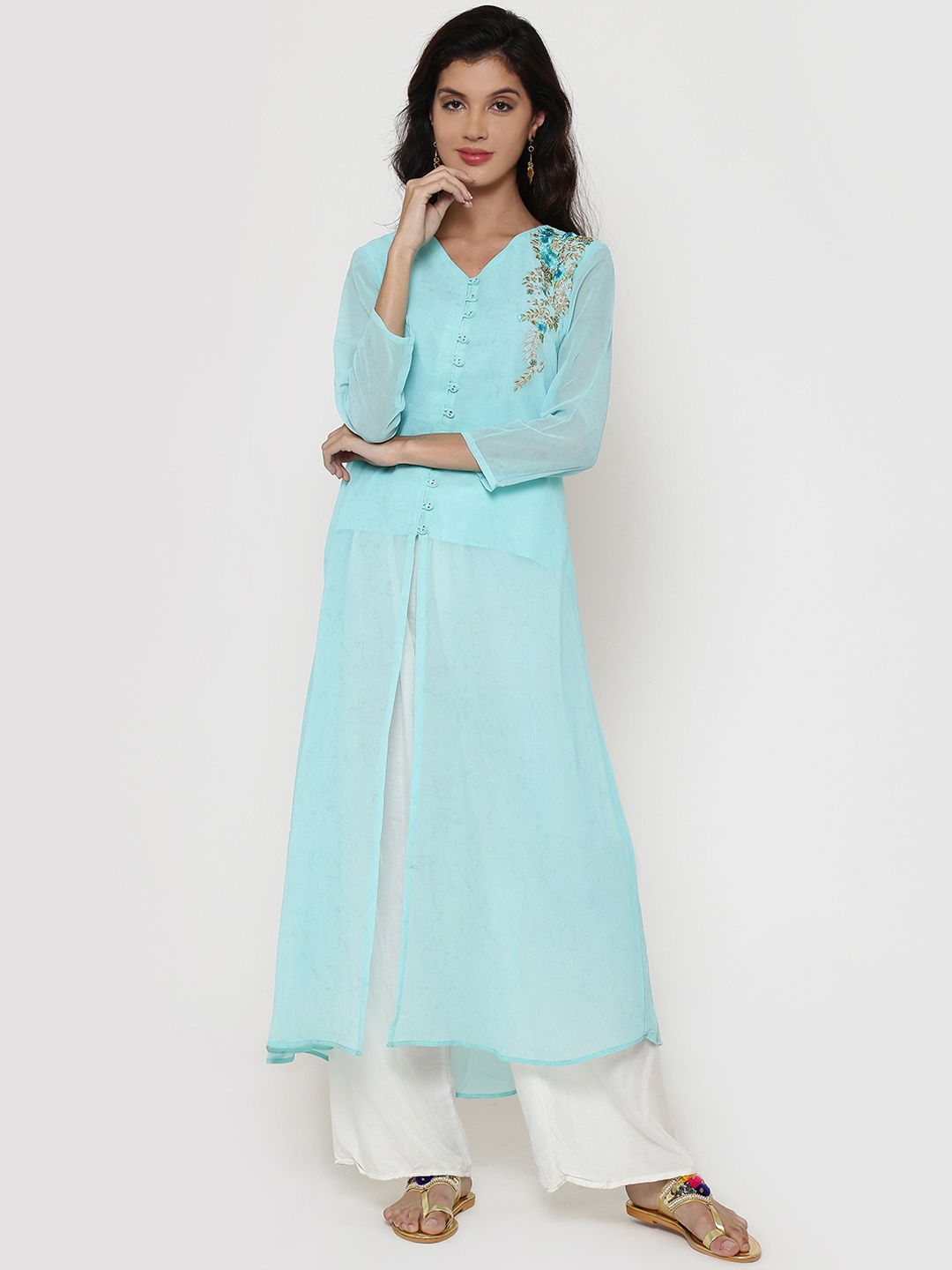 

Be Indi Women Blue Embroidered A-Line Kurta