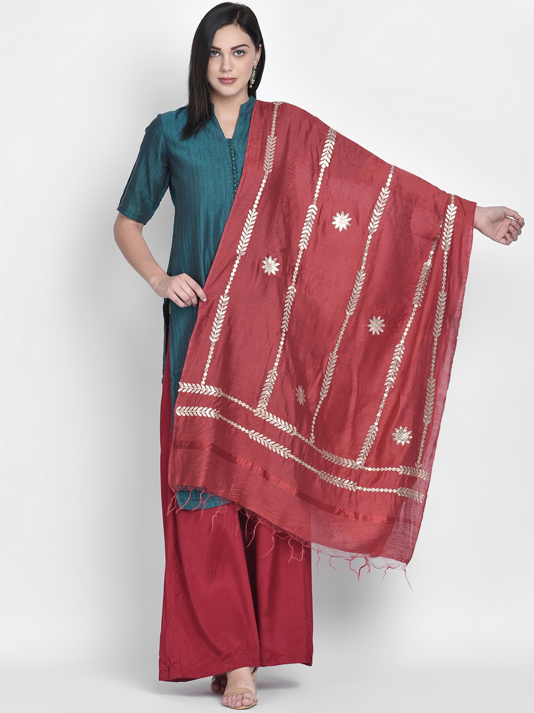 

Dupatta Bazaar Maroon & Gold-Toned Embroidered Dupatta