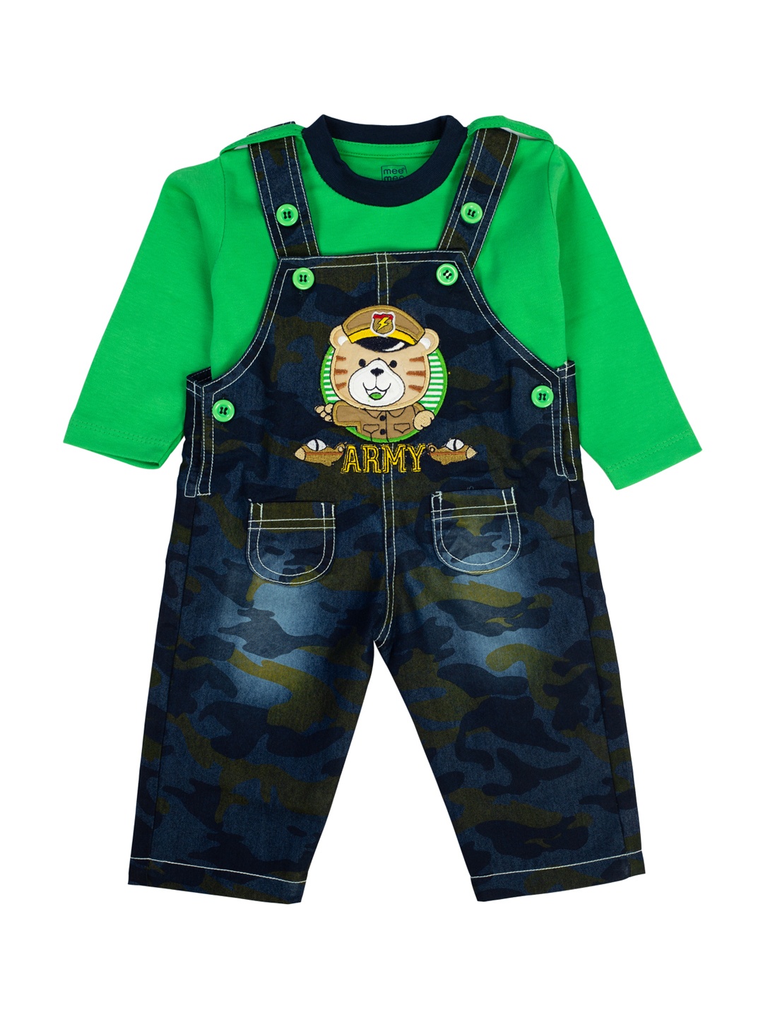 

MeeMee Boys Blue & Green T-shirt with Dungarees
