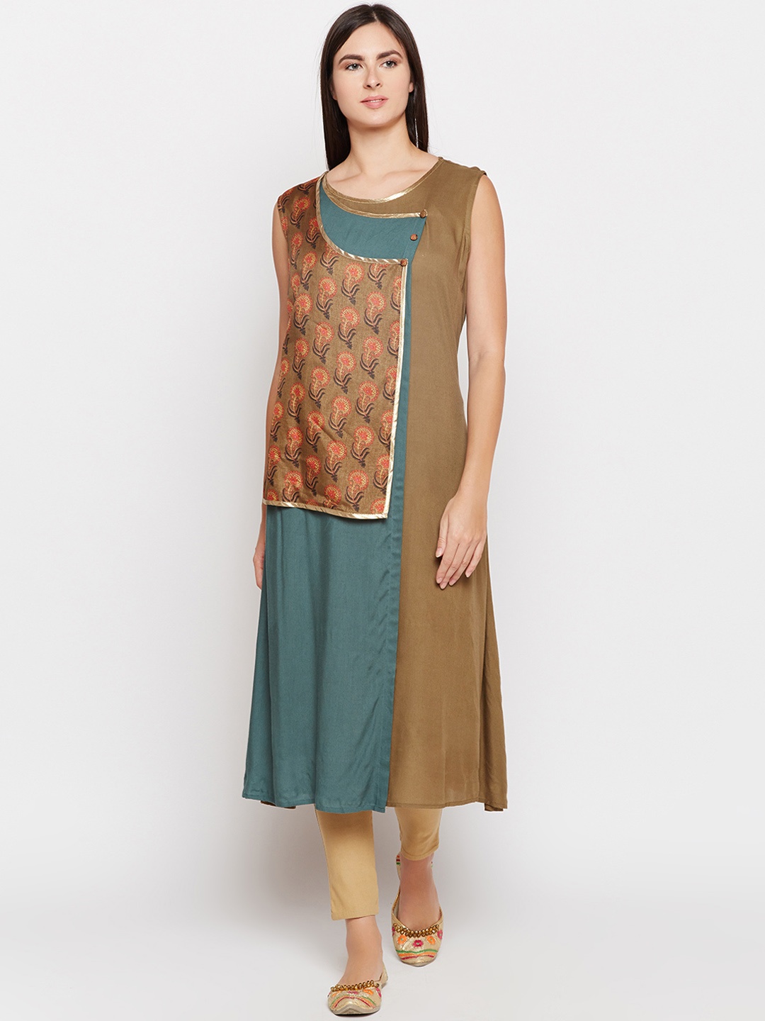 

Be Indi Women Brown & Blue Printed A-Line Kurta