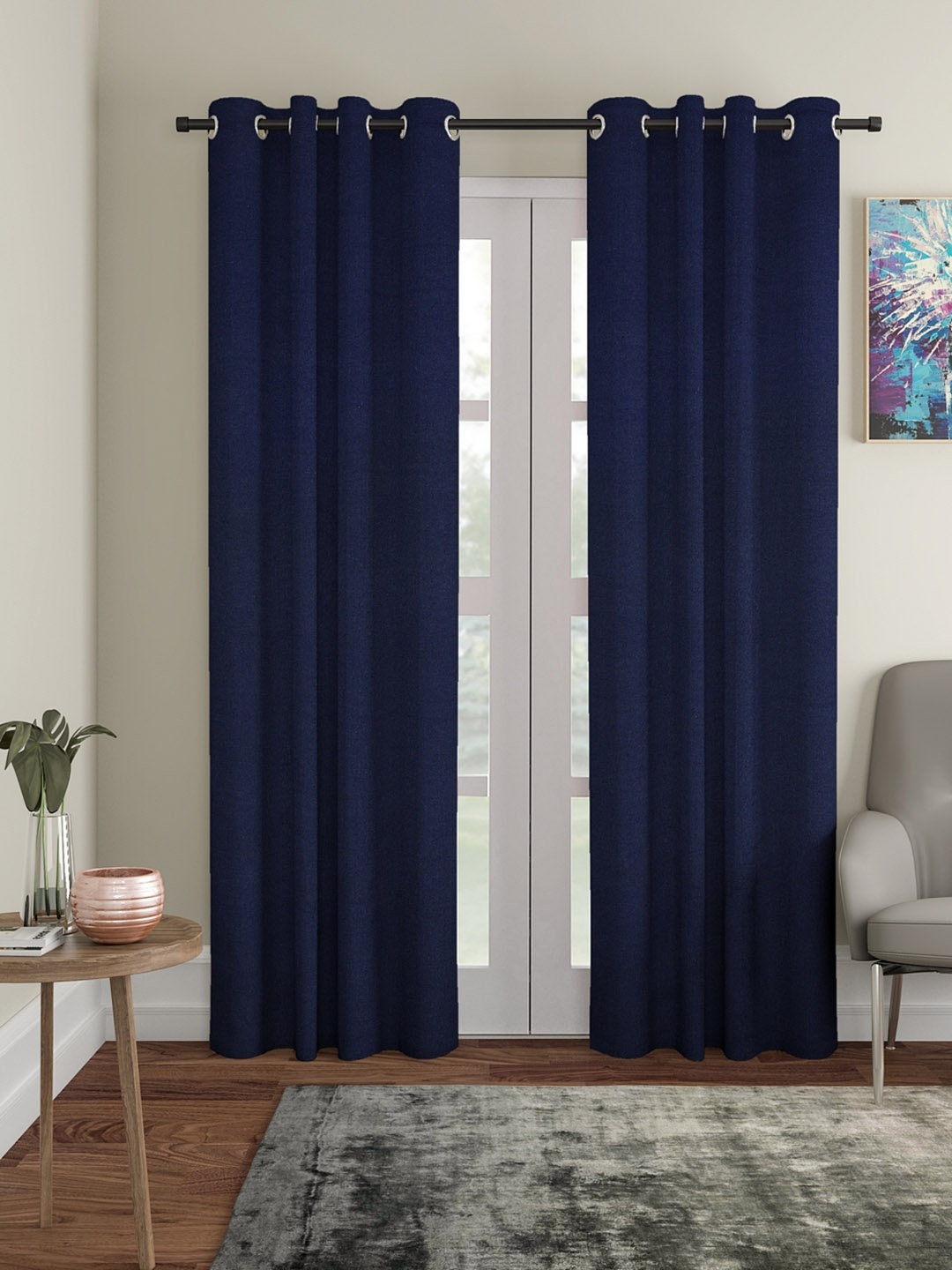 

ROMEE Set of 2 Navy Blue Solid Room Darkening Door Curtains