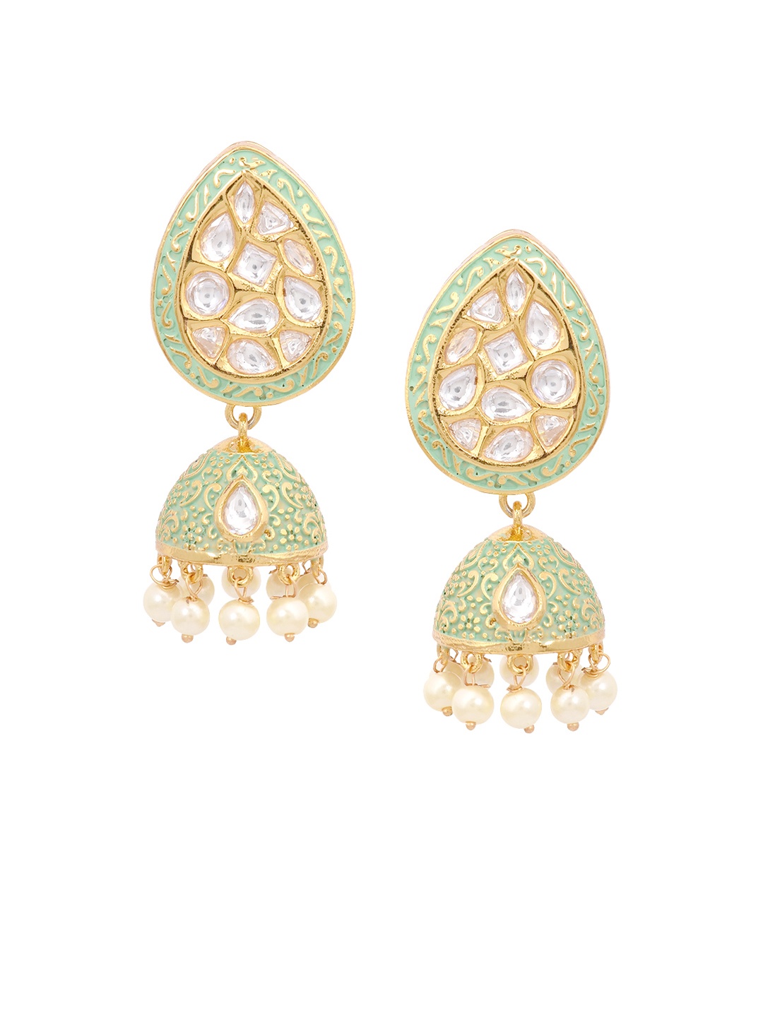 

Tistabene Green & Gold-Plated Enamelled Dome Shaped Jhumkas