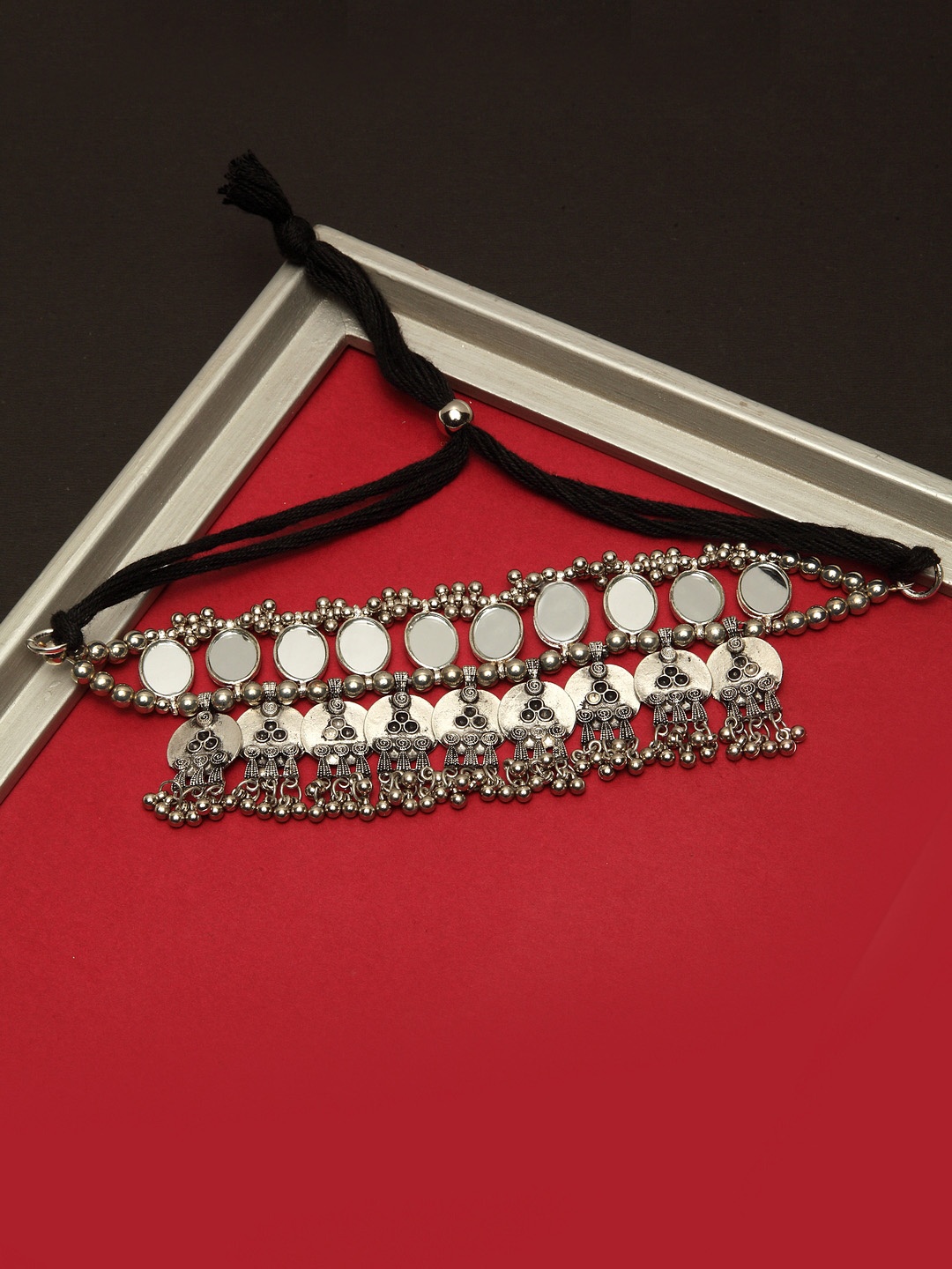 

Infuzze Oxidized Silver-Toned Brass-Plated Mirrored Choker Necklace