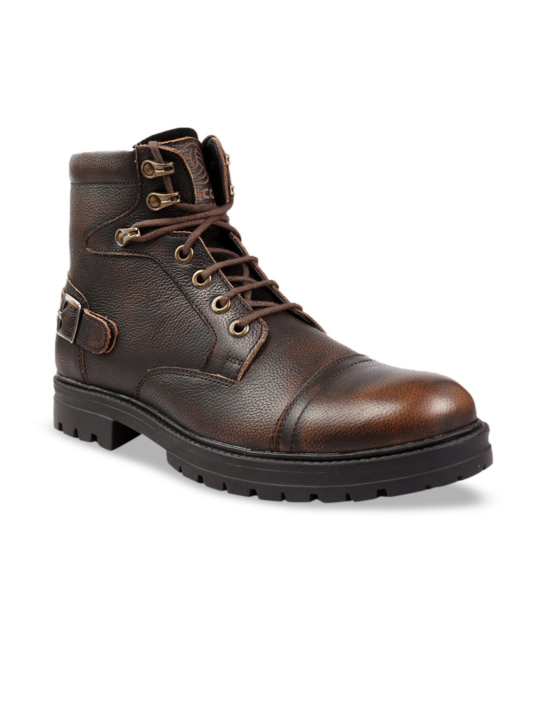 bacca bucci Men Brown Solid Leather Mid-Top Flat Boots