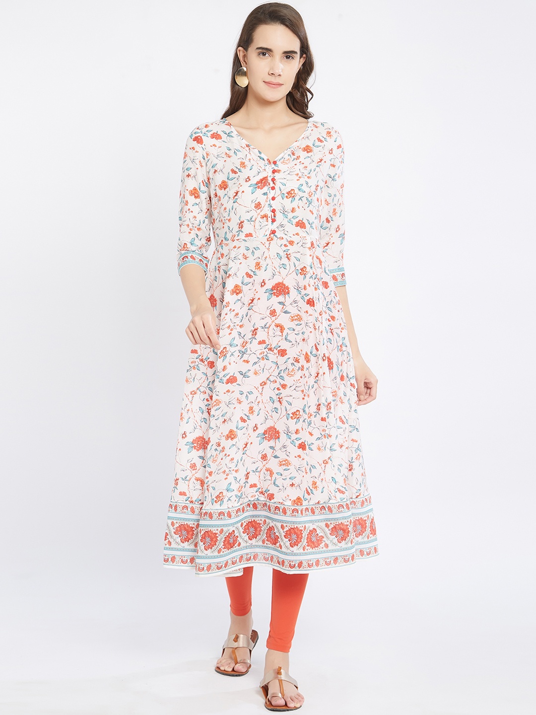 

Fusion Beats Women White & Red Printed A-Line Kurta