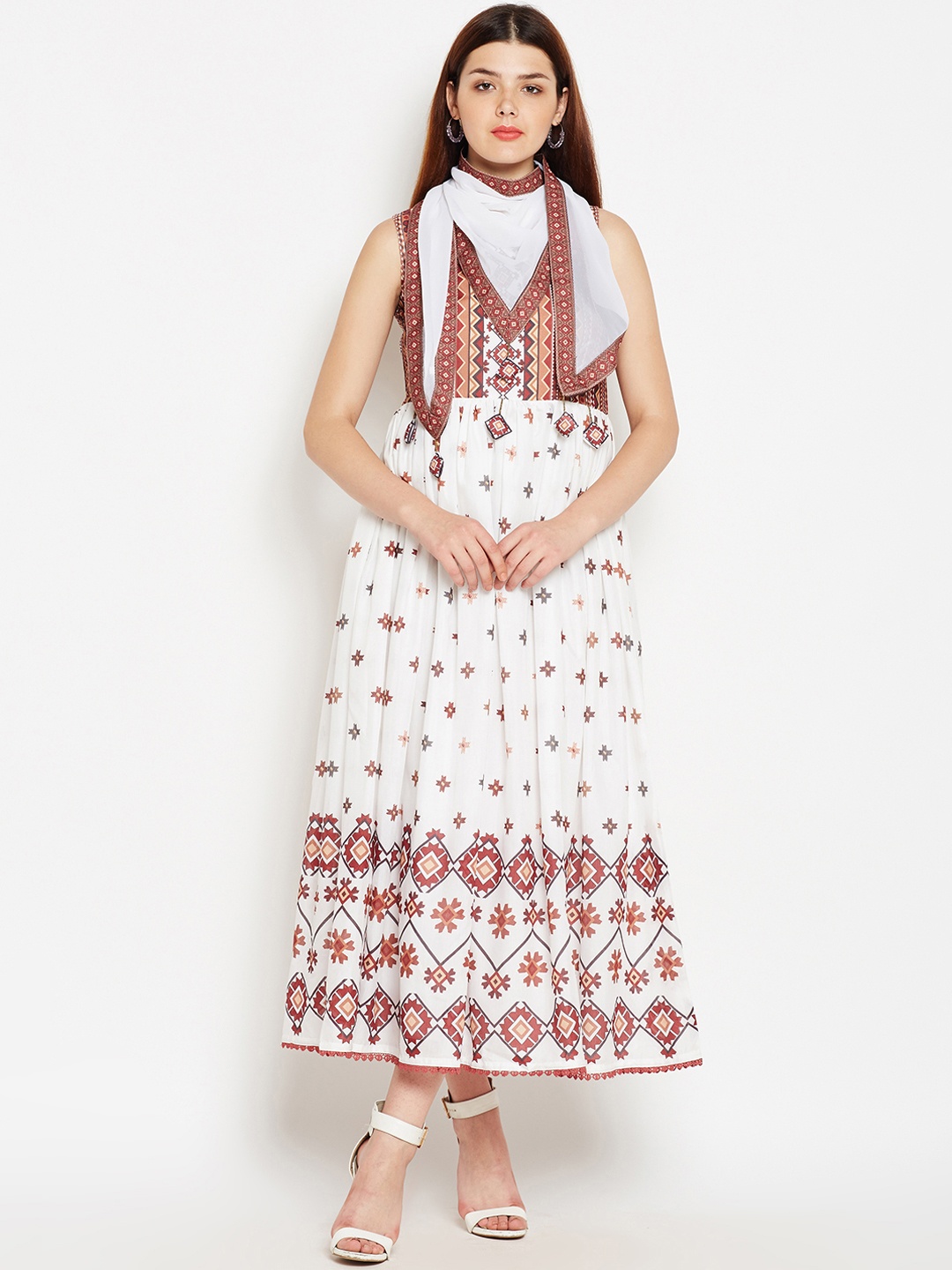 Be Indi Women White Printed A-Line Kurta