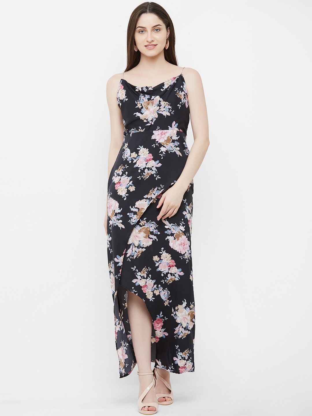 

MISH Women Black & Pink Floral Printed Maxi Dress