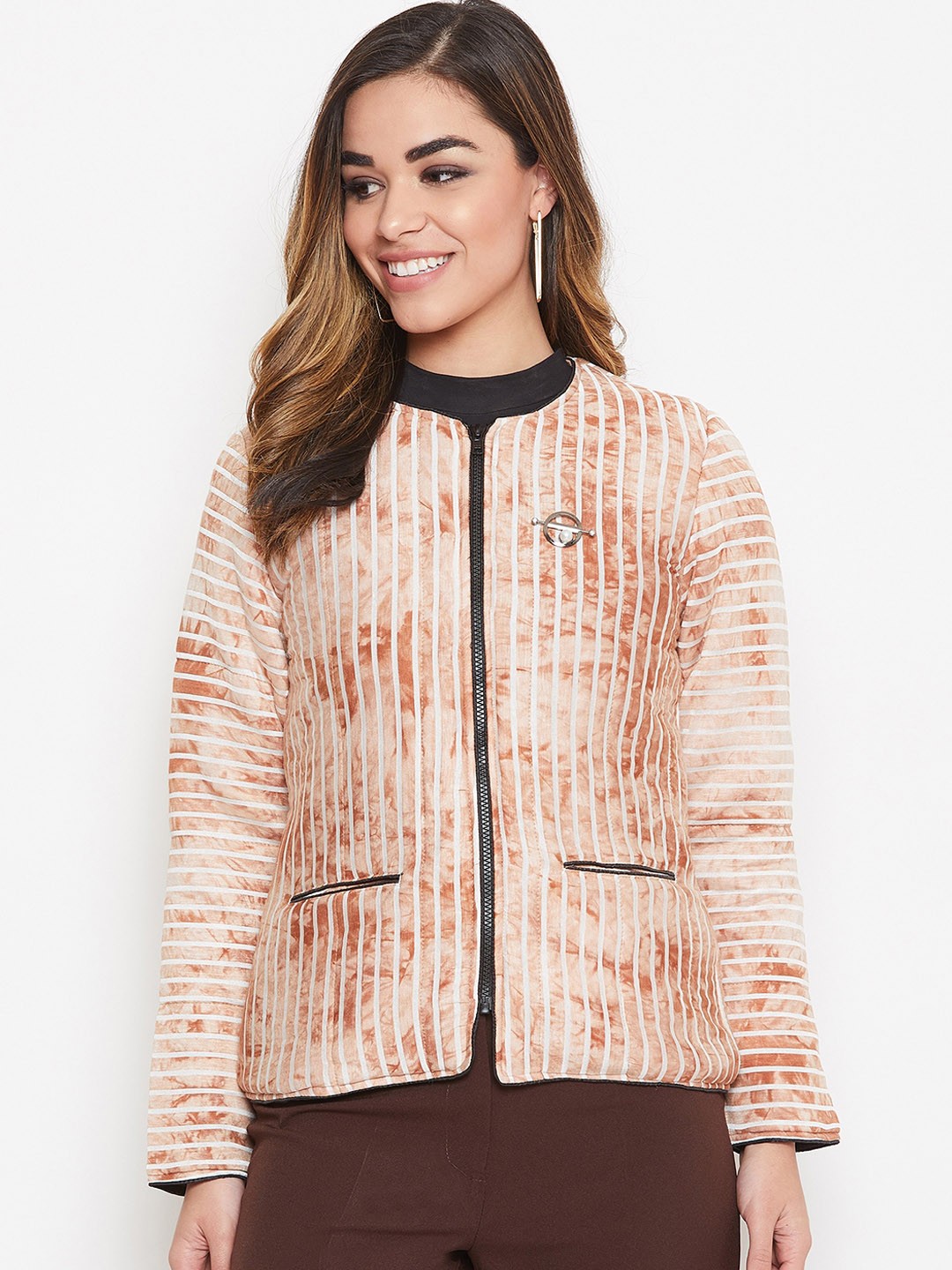 

armure Women Brown Striped Tailored Jacket
