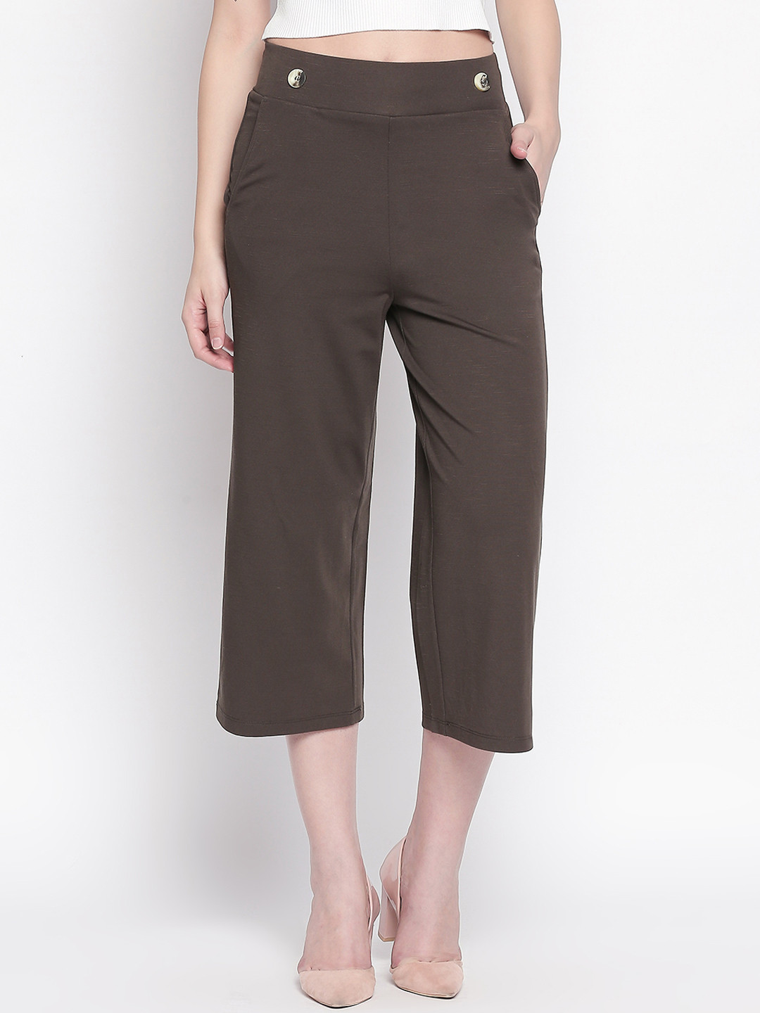 

Honey by Pantaloons Women Olive Green Regular Fit Solid Culottes