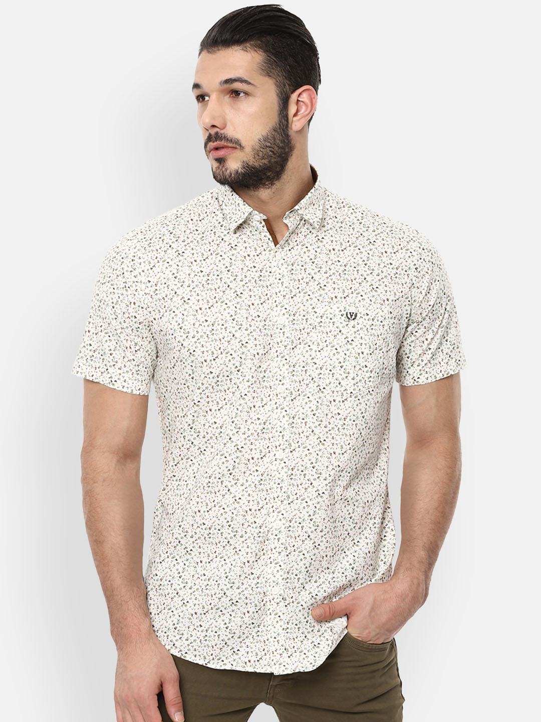 

Van Heusen Sport Men Cream-Coloured & Brown Slim Fit Printed Casual Shirt