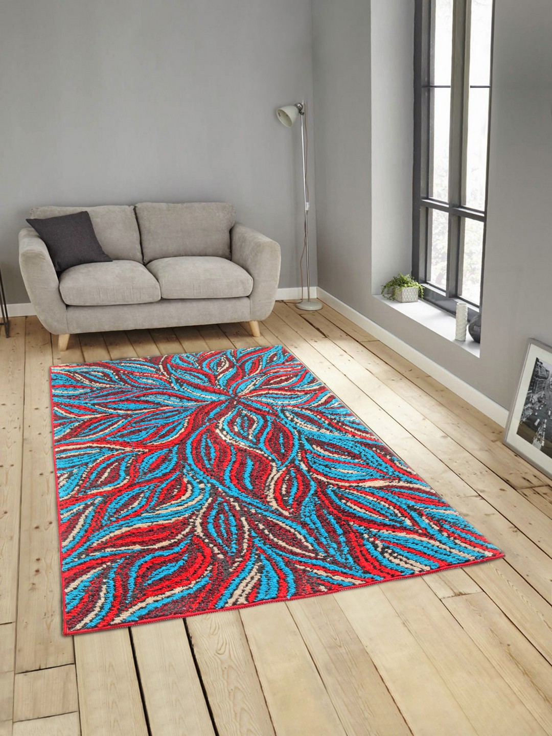 

ROMEE Blue & Maroon Printed Microfiber Anti-Skid Carpet