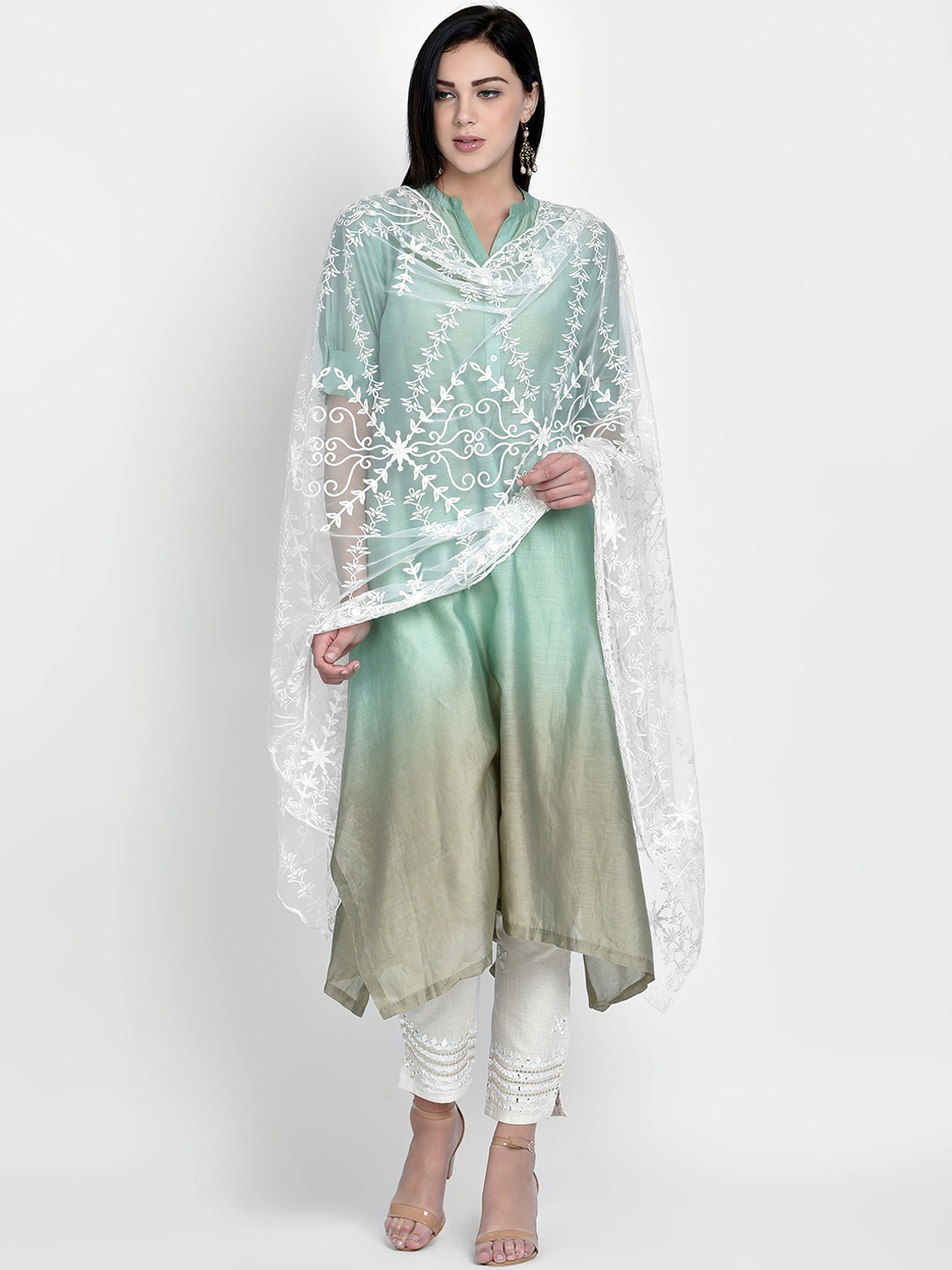 

Dupatta Bazaar White Embroidered Dupatta
