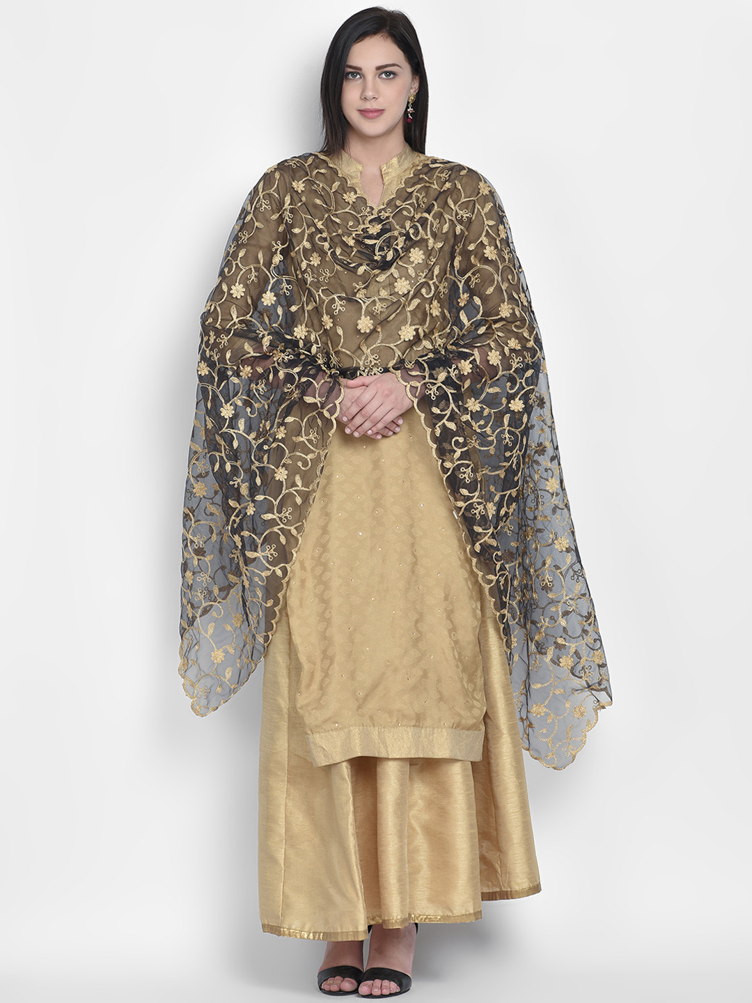 

Dupatta Bazaar Black & Gold-Toned Embroidered Dupatta