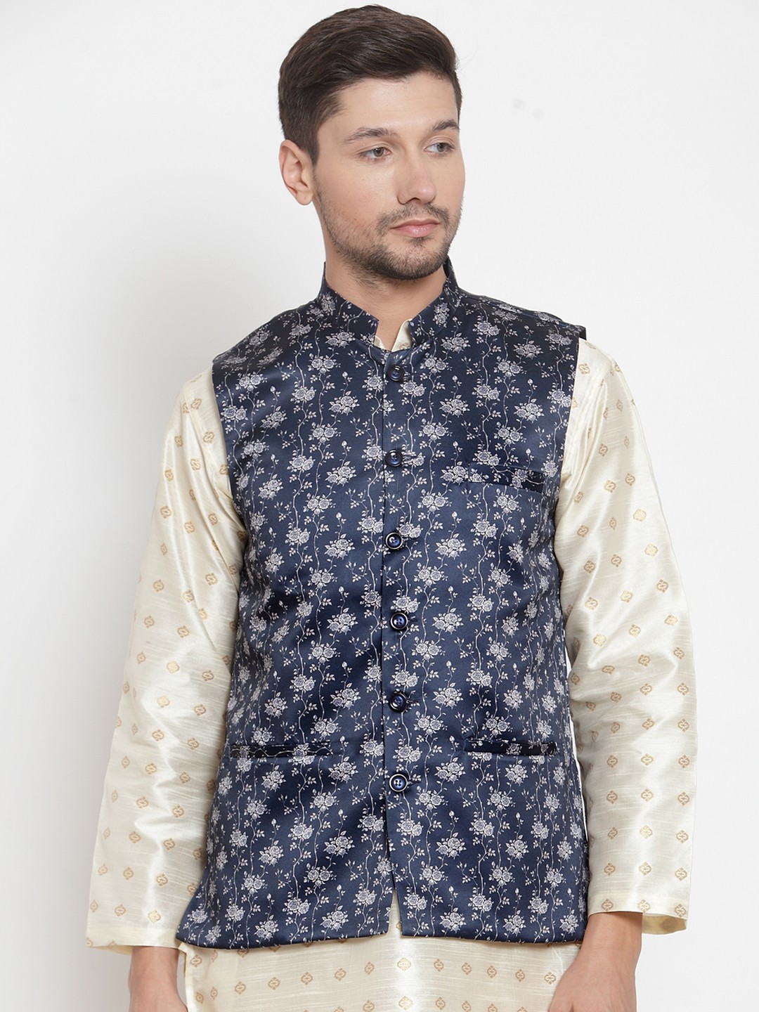 

KLOTTHE Men Blue & Grey Printed Nehru Jacket