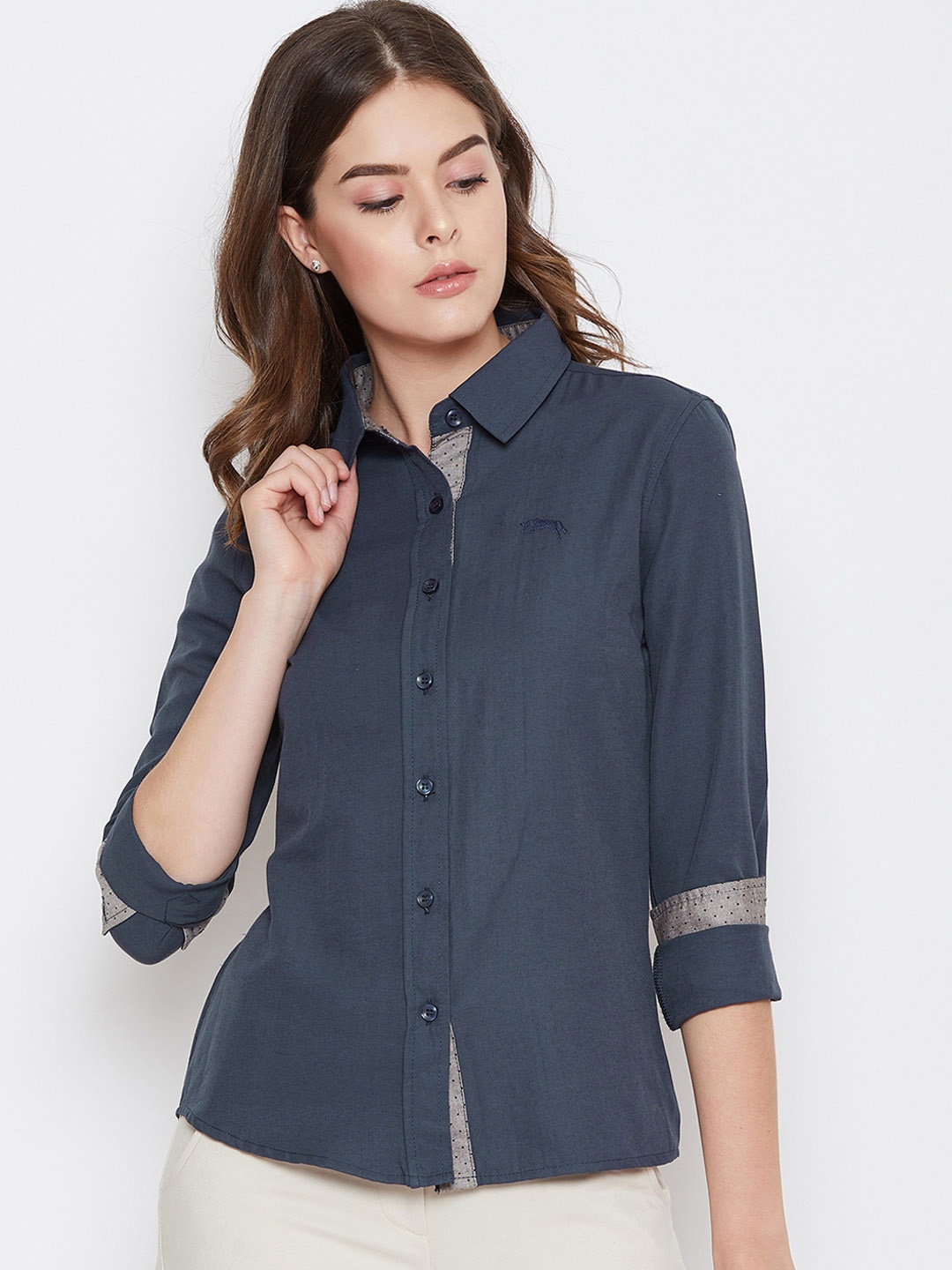 

JUMP USA Women Navy Blue Slim Fit Solid Casual Shirt