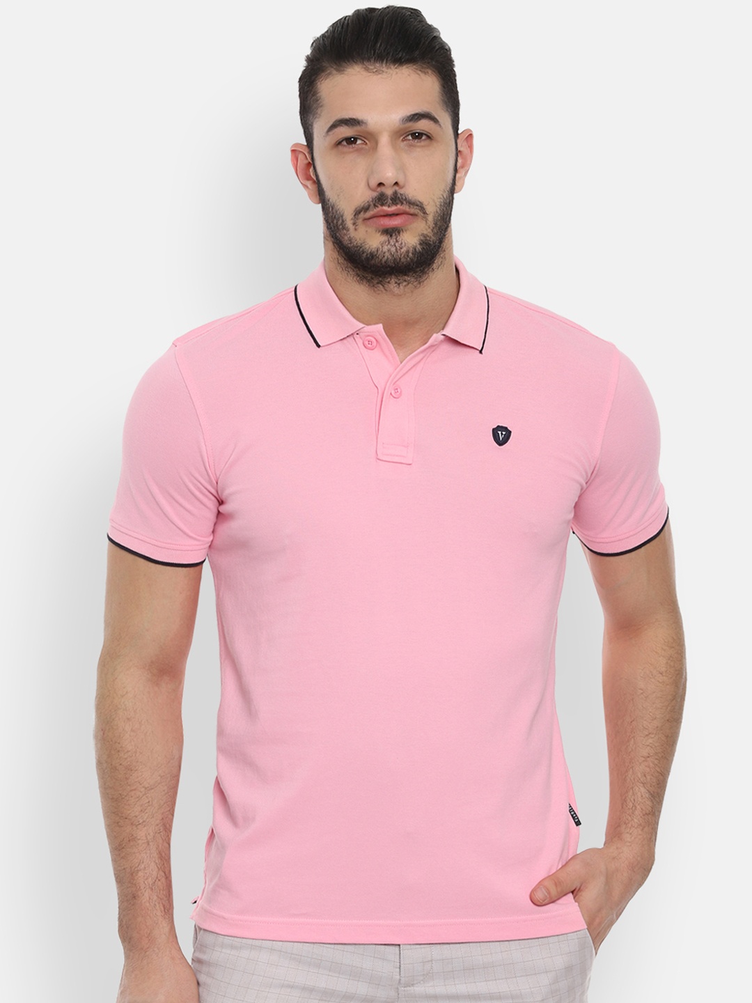 

Van Heusen Sport Men Pink Solid Polo Collar Pure Cotton T-shirt