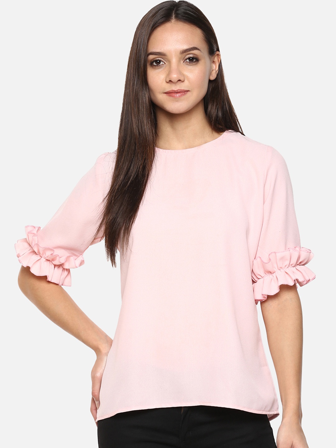 

Indietoga Women Pink Solid A-Line Top