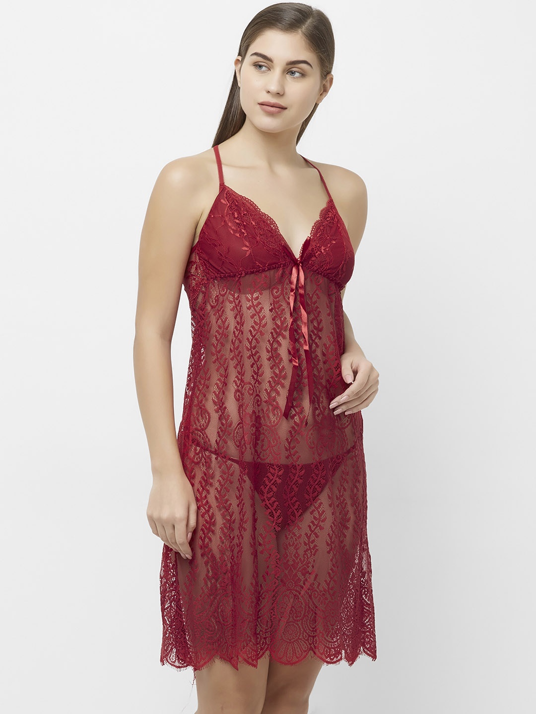 

FashionRack Maroon Self Design Baby Doll