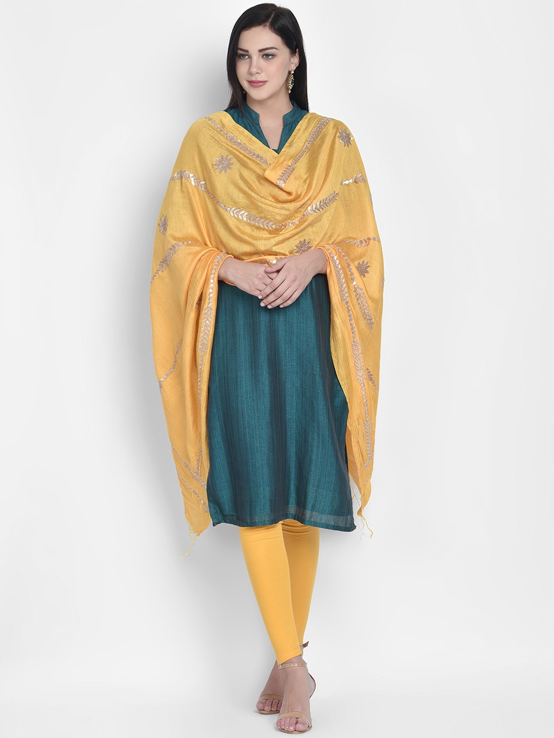 

Dupatta Bazaar Yellow & Gold-Toned Embroidered Dupatta