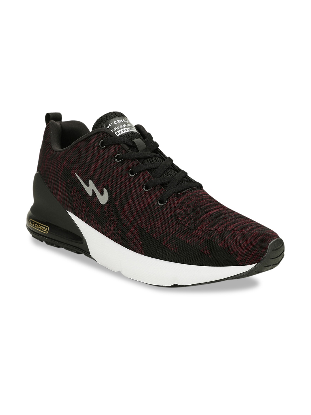 

Campus Men Black & Maroon Mesh Running Shoes