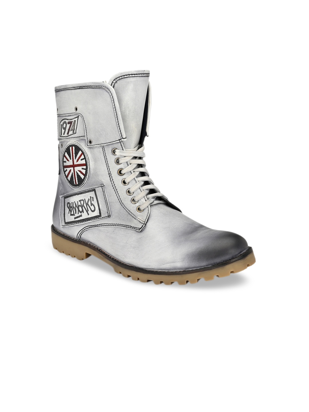 

Eego Italy Men White Solid Synthetic Leather High-Top Flat Boots