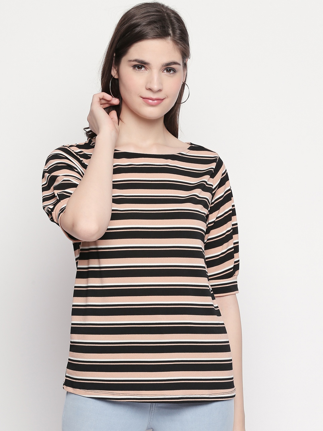 

Annabelle by Pantaloons Women Peach-Coloured Striped Top