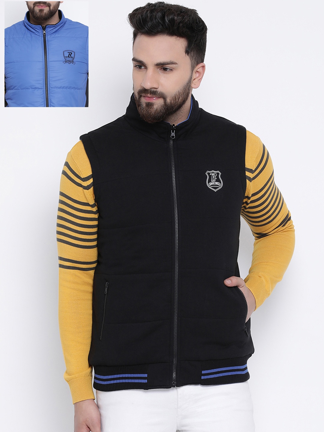 

Richlook Men Red Solid Lightweight Reversible Bomber, Black