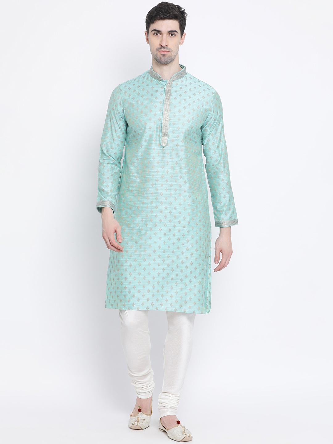 

Sanwara Men Blue & Off-White Self Design Kurta with Churidar
