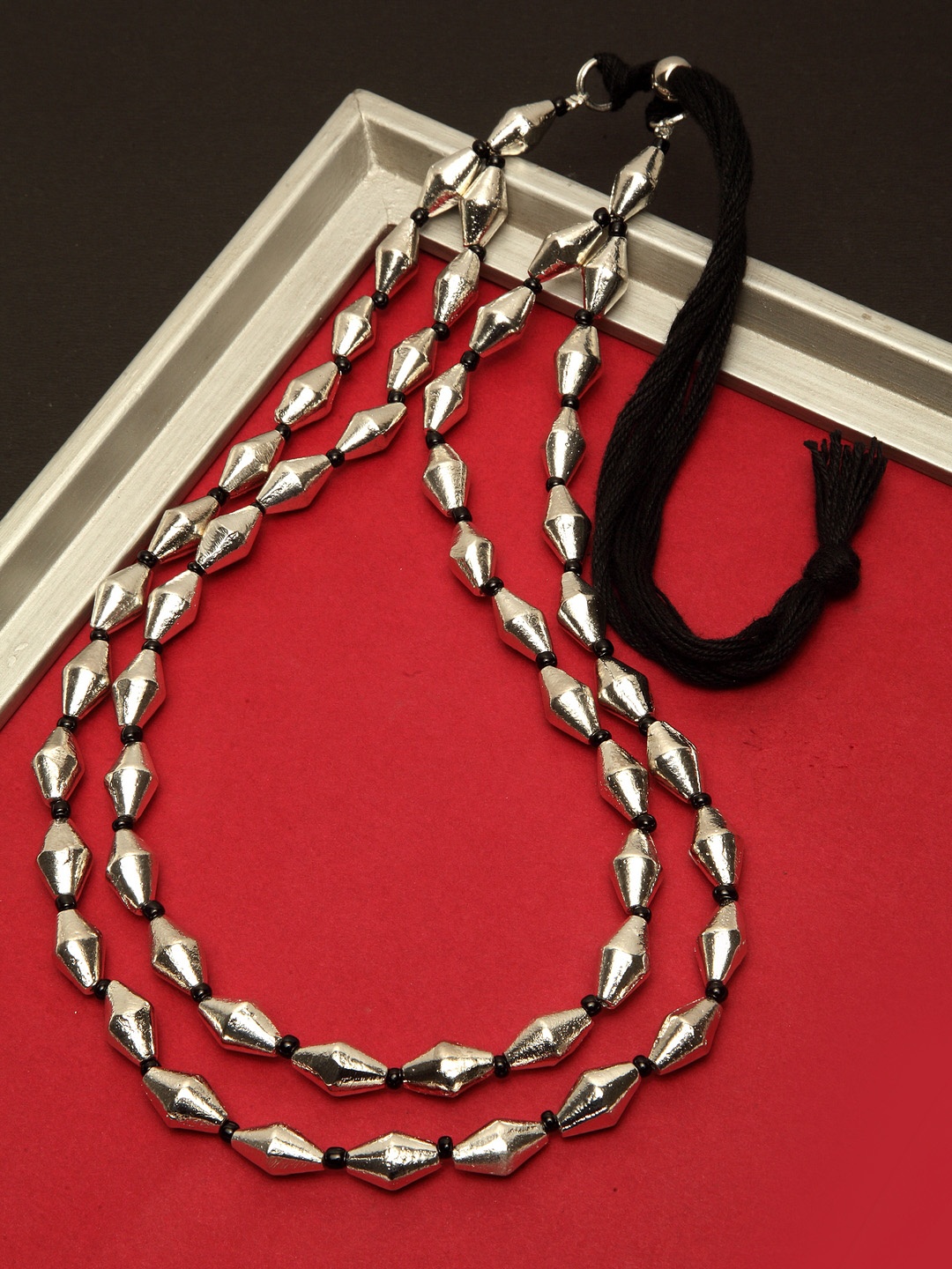 

Infuzze Silver-Toned & Black Brass-Plated Layered Necklace