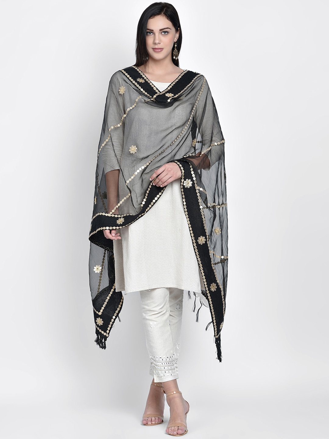 

Dupatta Bazaar Black & Gold-Toned Embroidered Dupatta