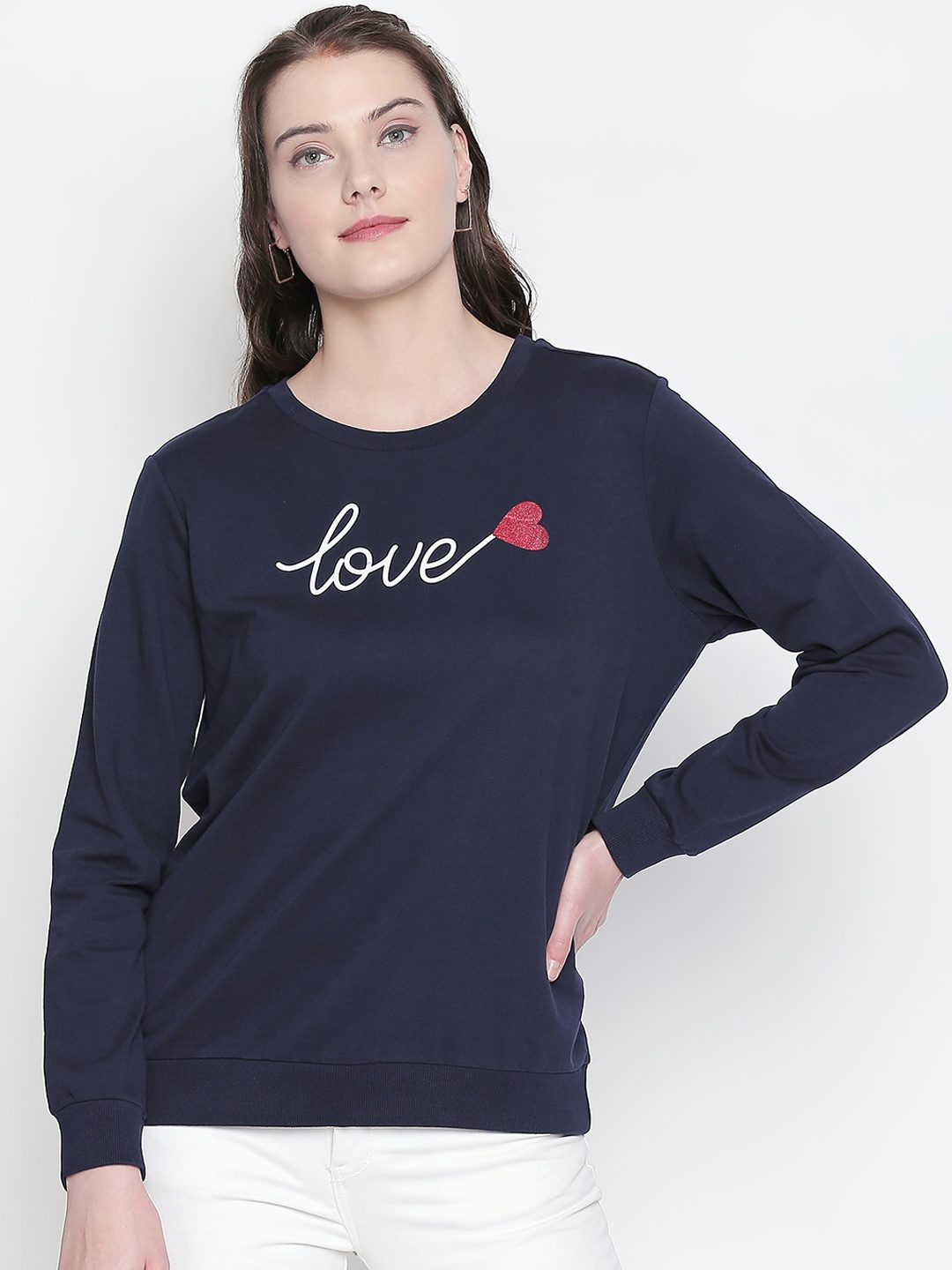 

Honey by Pantaloons Women Navy Blue Printed Sweatshirt
