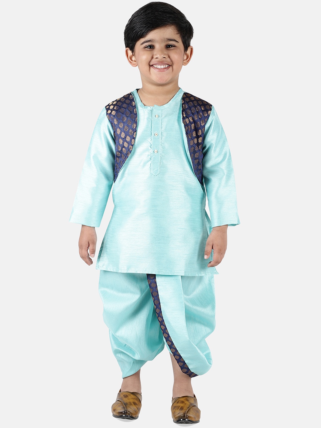 

BownBee Boys Blue Self Design Kurta with Dhoti Pants