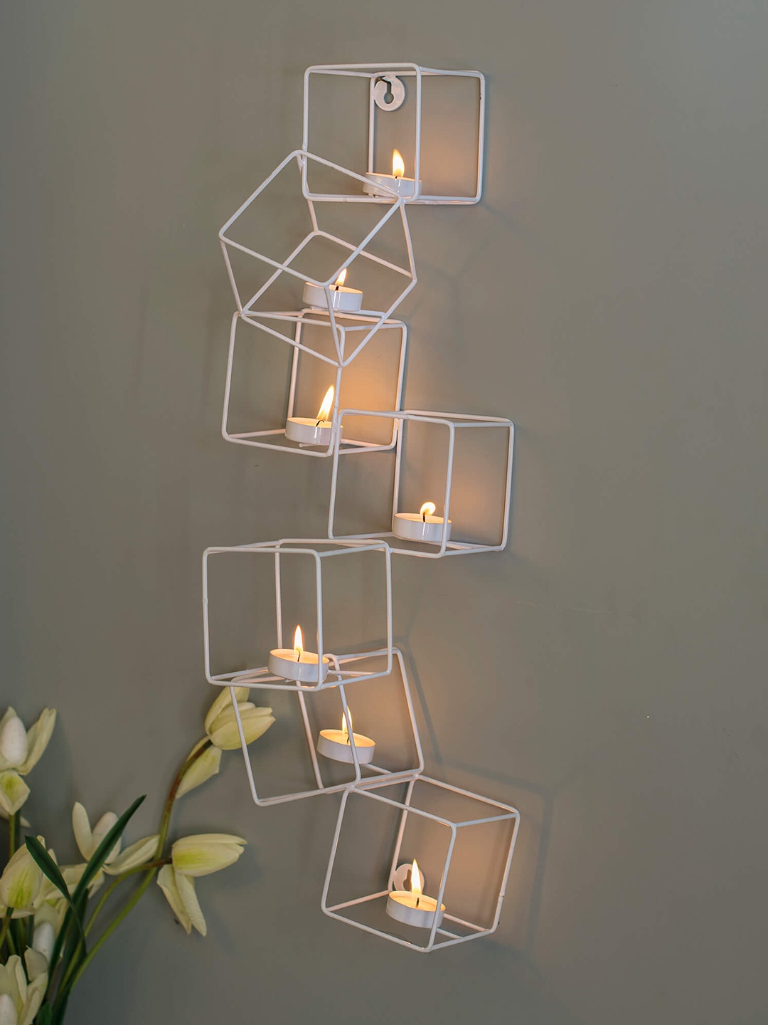 

Homesake White Metal Tea Light Wall Mounted Candle Holder