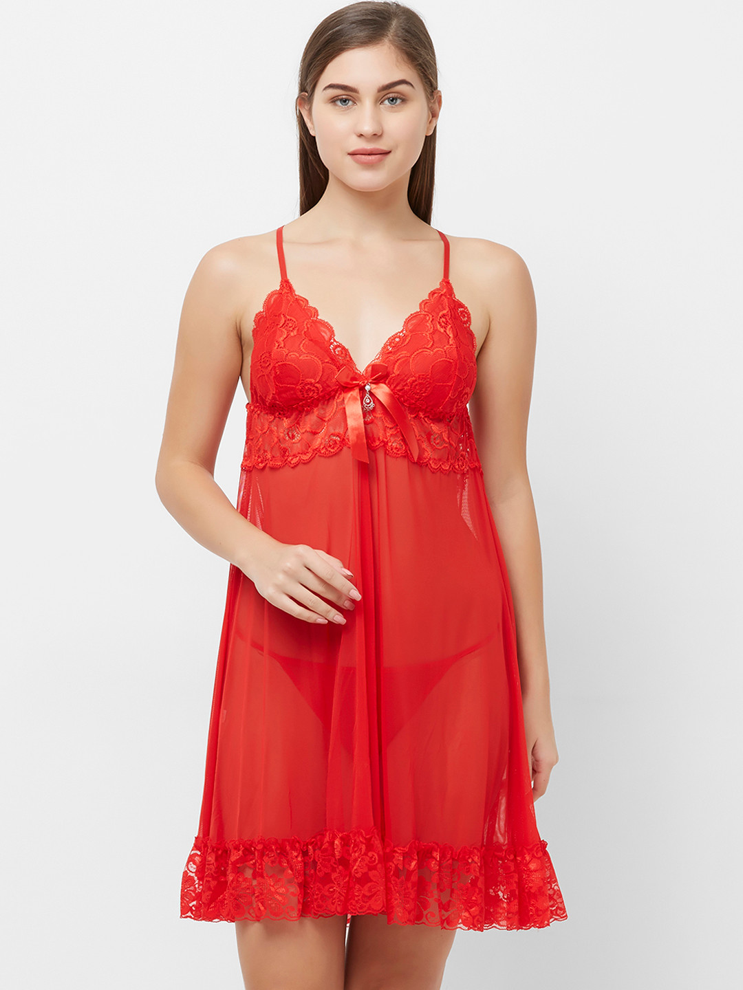 

FashionRack Red Self Design Baby Doll