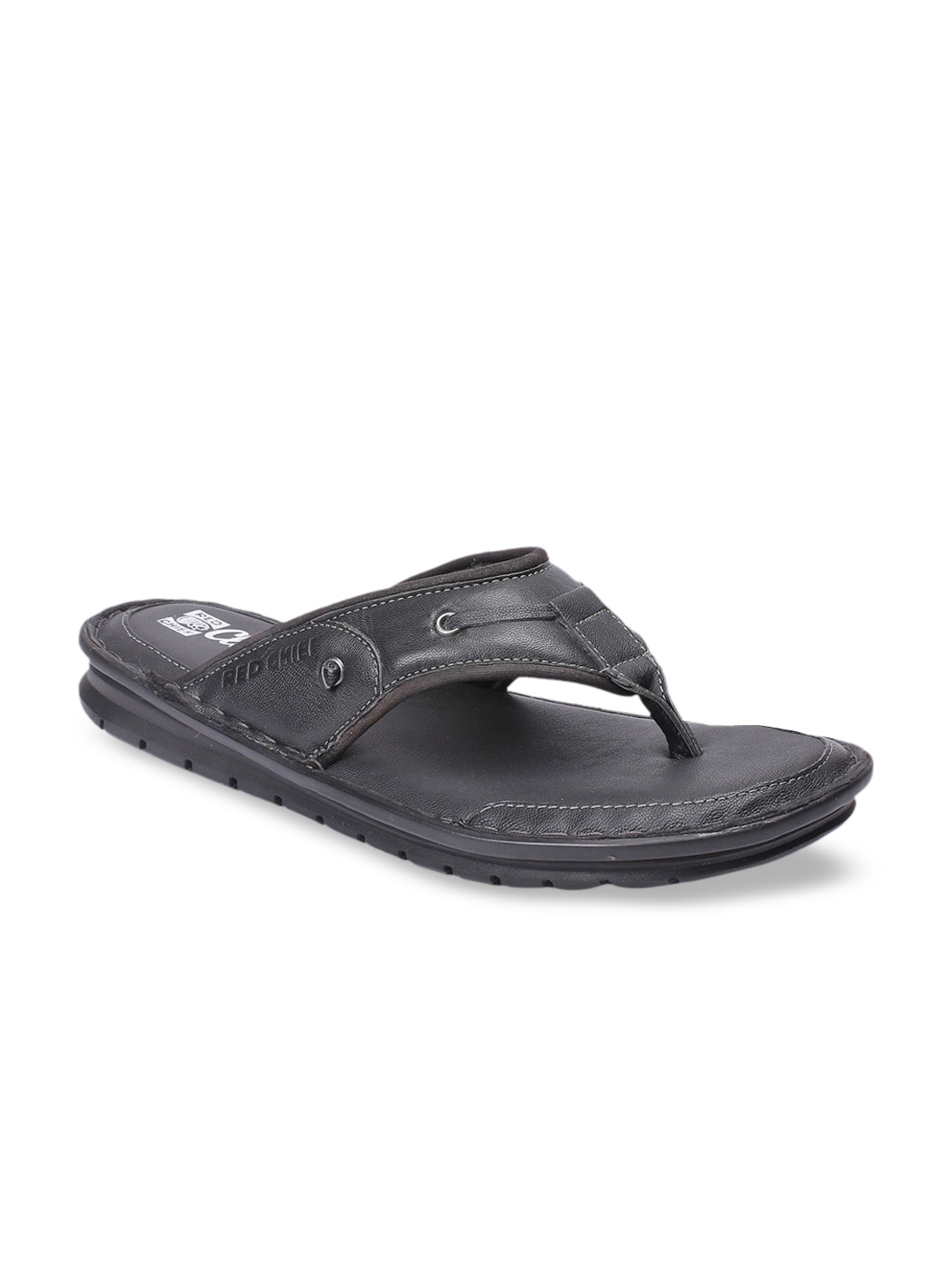 Red Chief Men Black Solid Leather Sandals