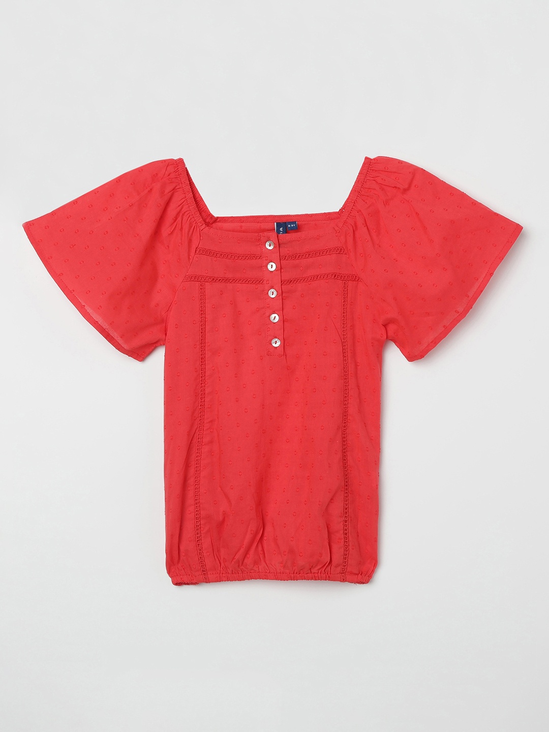 

Fame Forever by Lifestyle Girls Red Self Design Blouson Pure Cotton Top