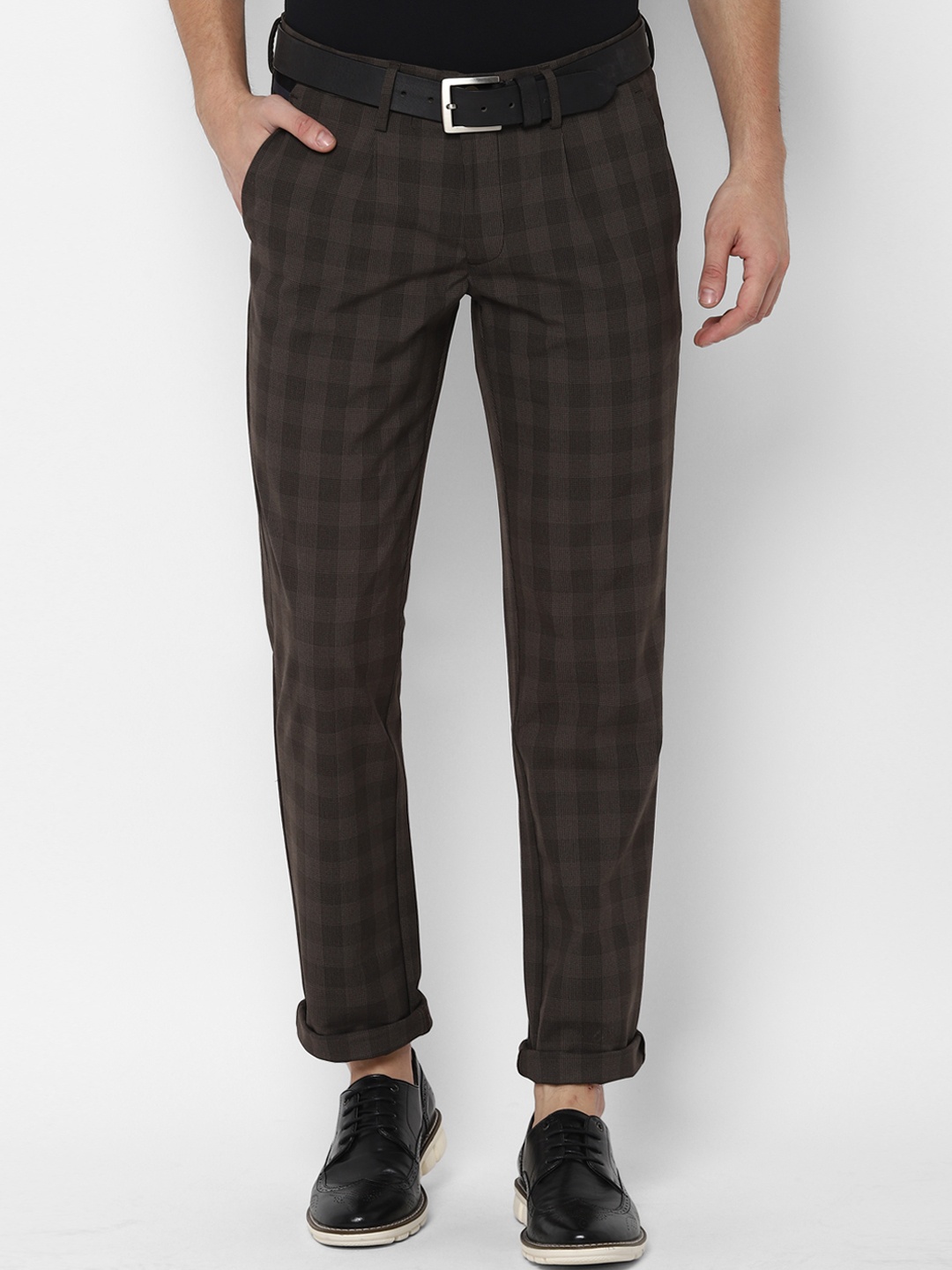 

Allen Solly Men Brown Slim Fit Checked Regular Trousers