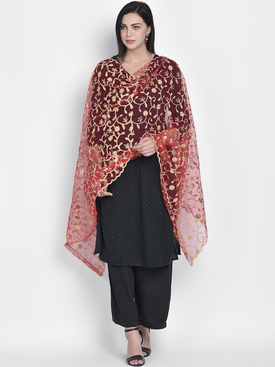 

Dupatta Bazaar Red & Gold-Toned Embroidered Dupatta