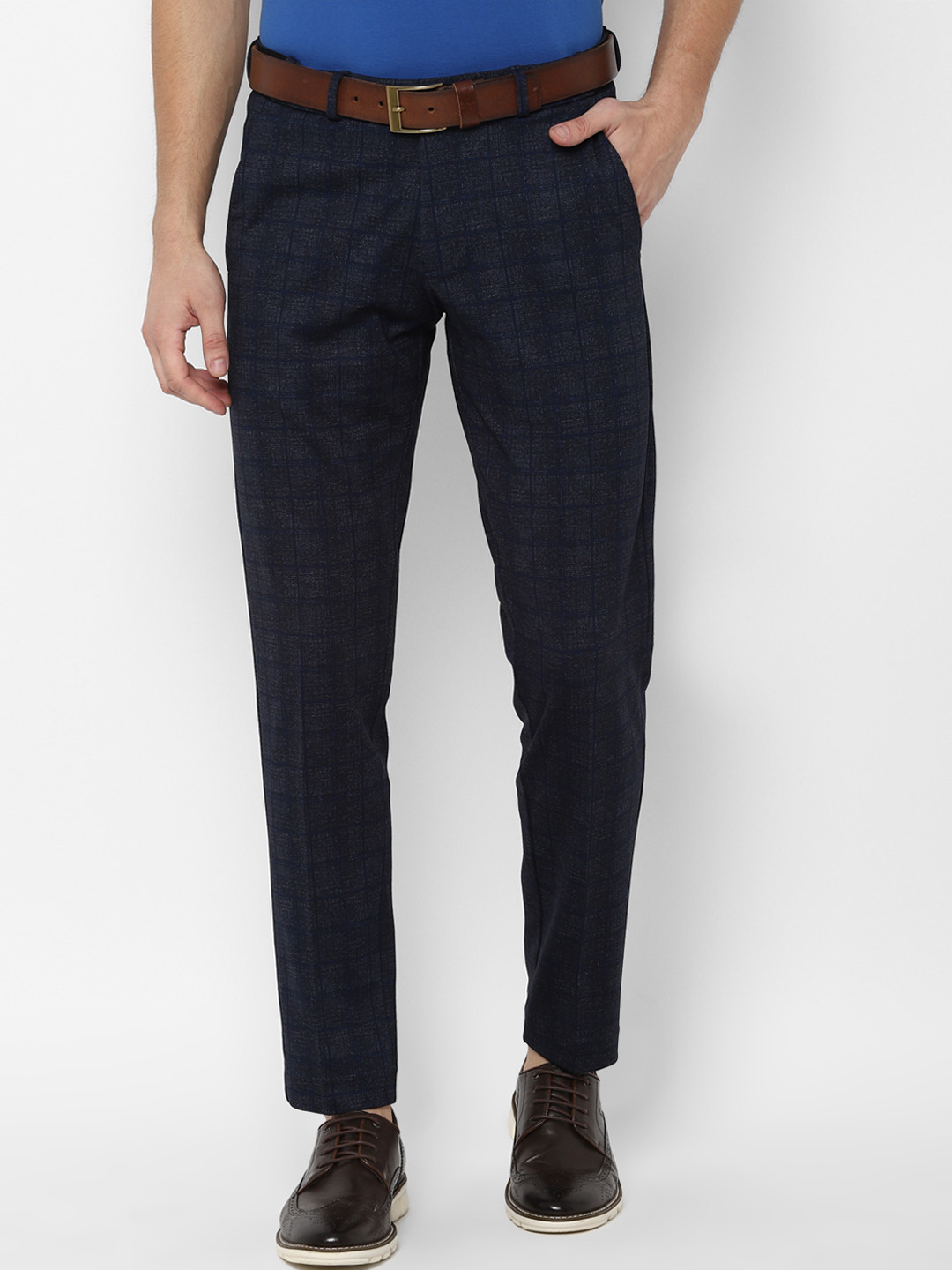 

Allen Solly Men Navy Blue Slim Fit Checked Regular Trousers