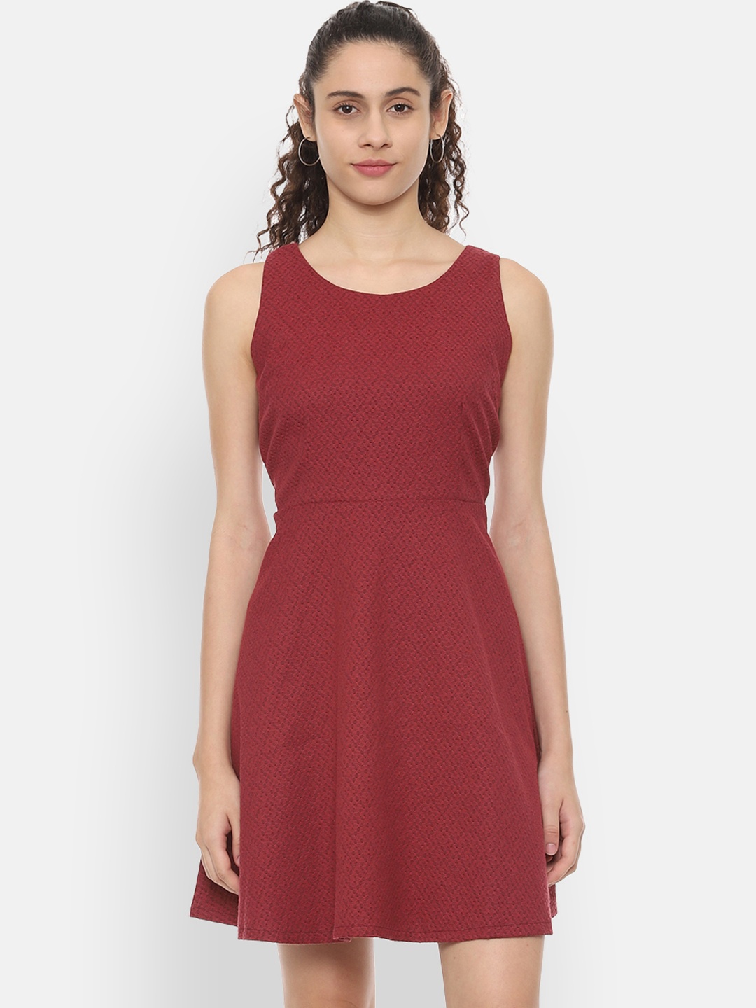 Allen Solly Woman Maroon Solid Fit and Flare Dress