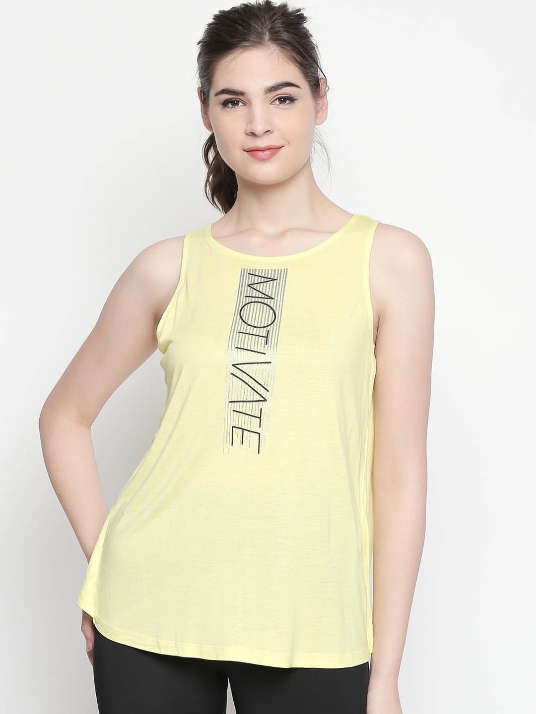 

Ajile by Pantaloons Women Yellow Printed Tank Pure Cotton Top