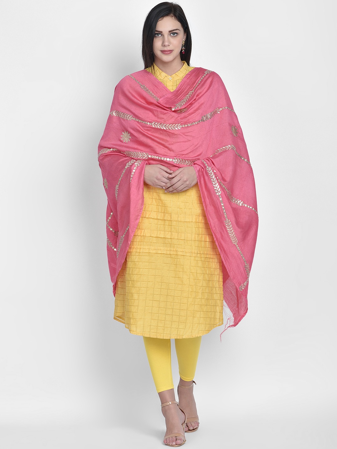 Dupatta Bazaar Pink & Gold-Coloured Embroidered Dupatta