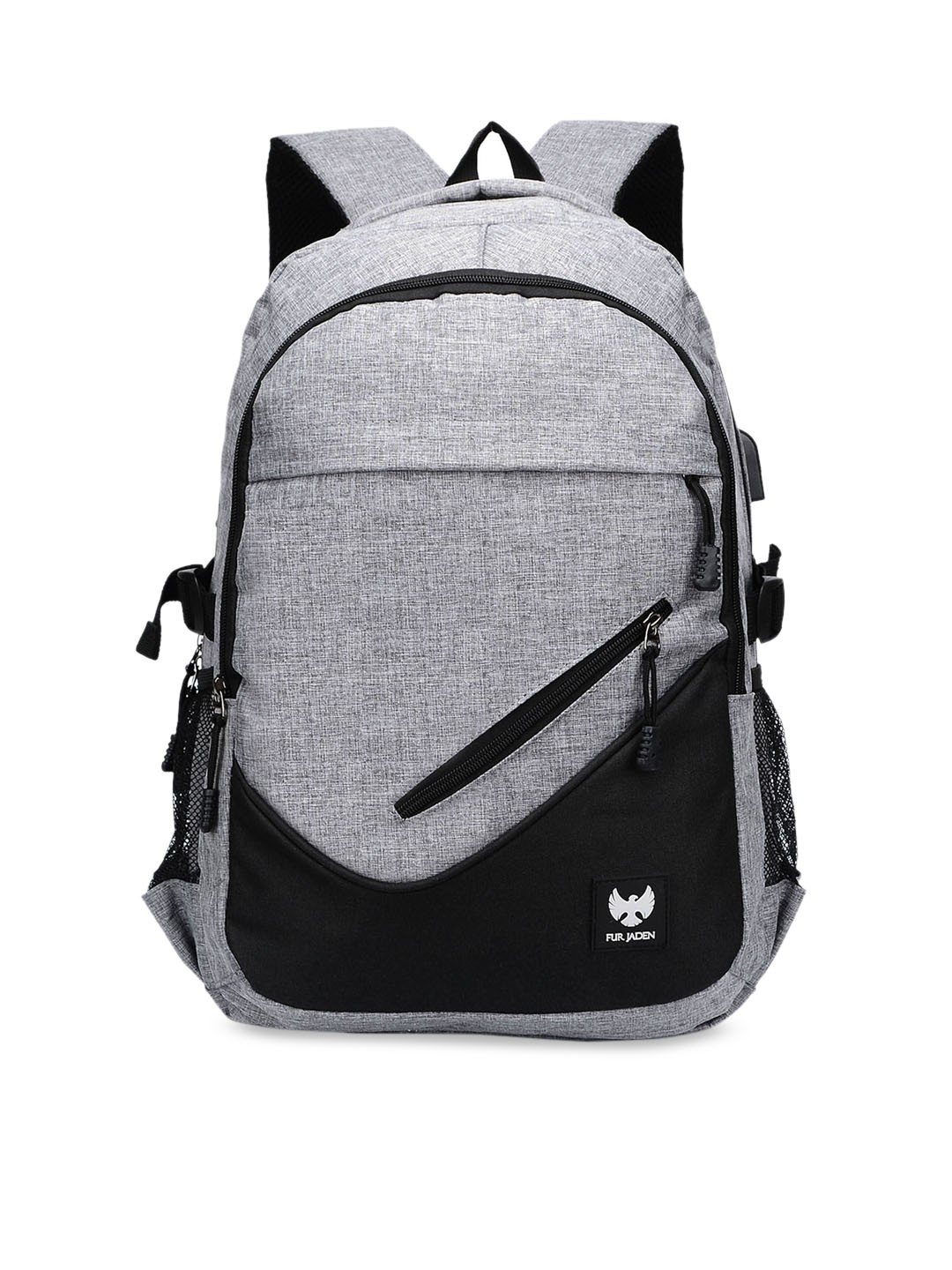 

FUR JADEN Unisex Grey & Black Colourblocked Backpack