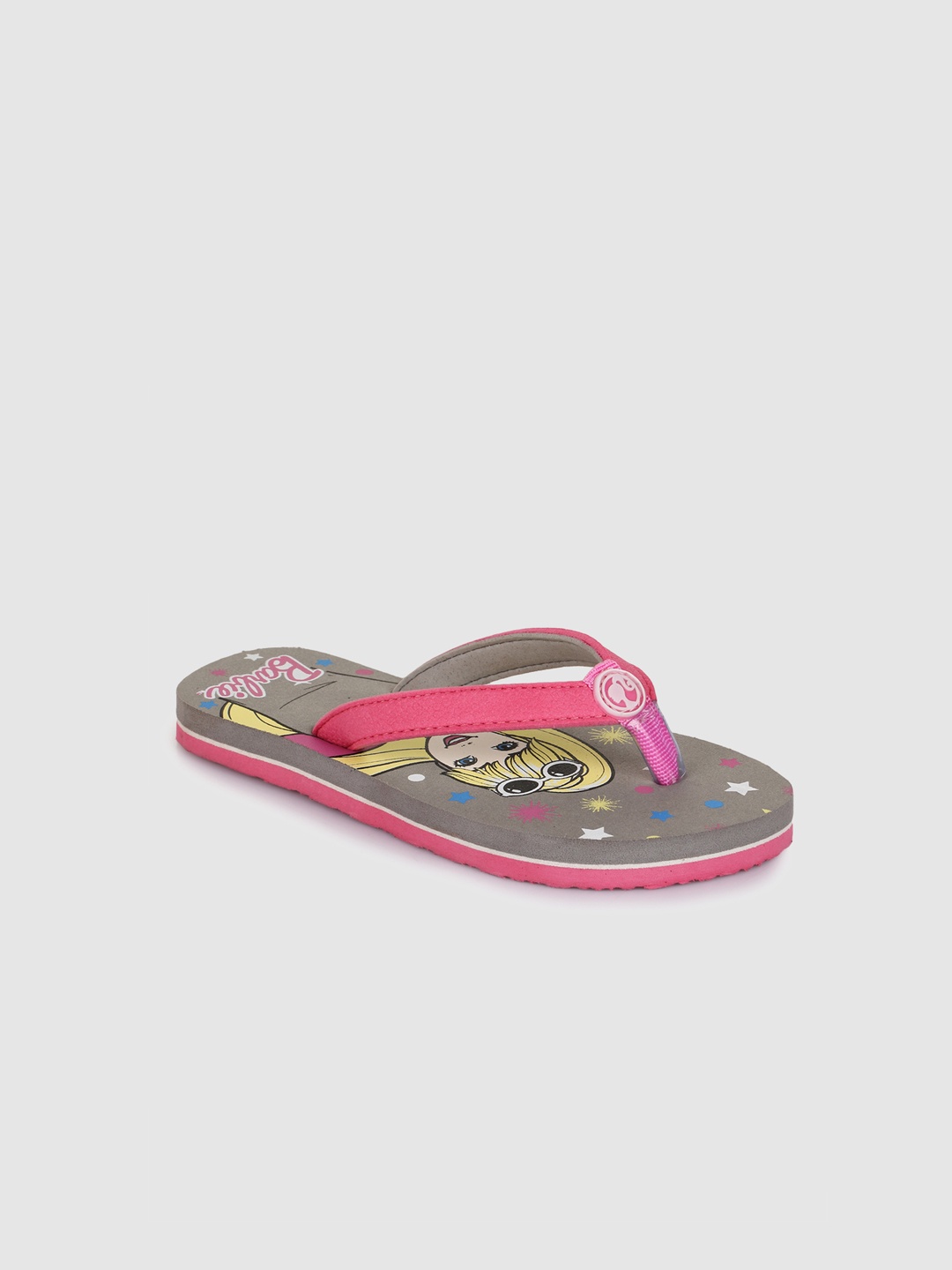 

toothless Girls Grey & Pink Printed Barbie Thong Flip-Flops