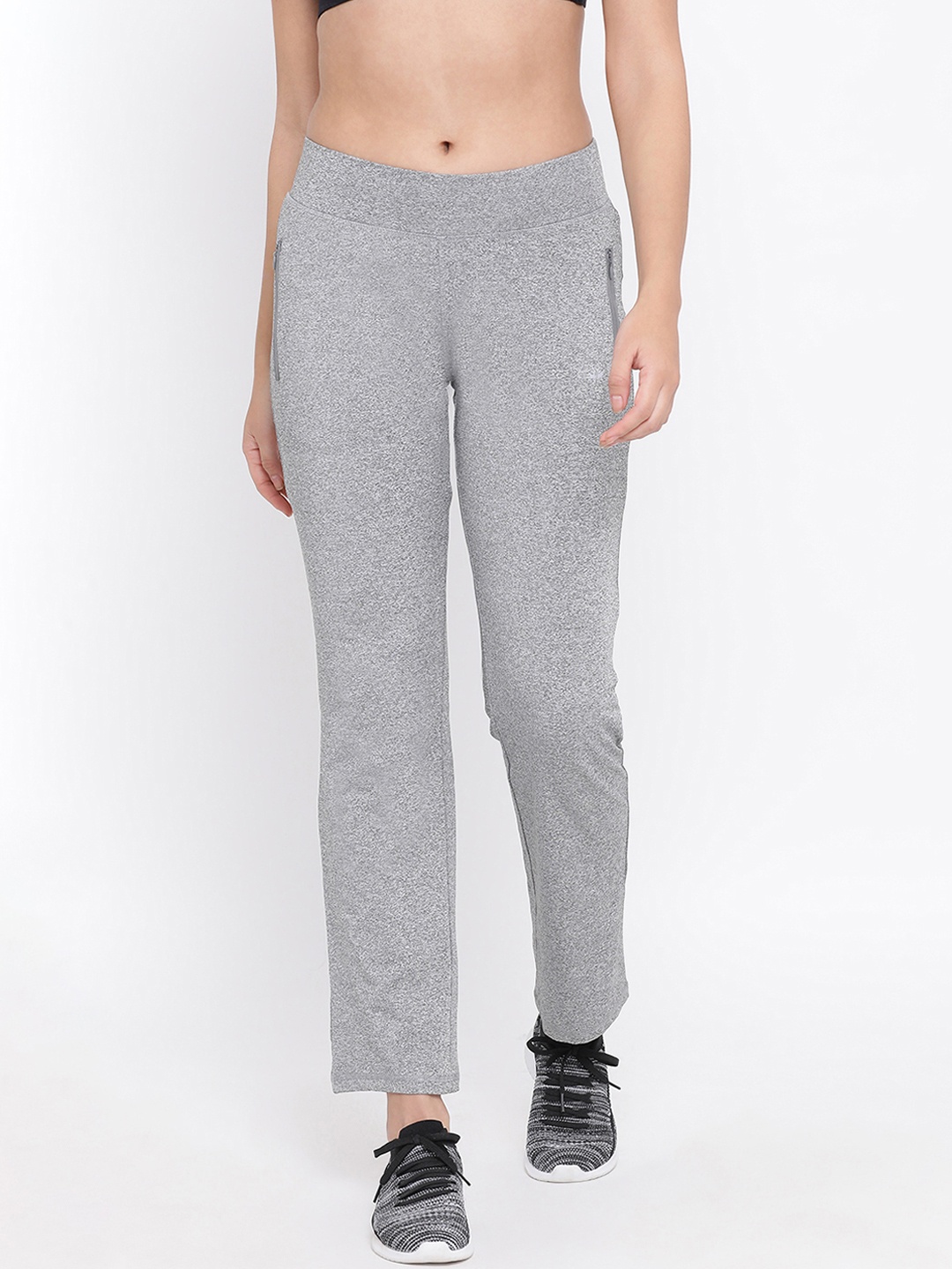 

Crimsoune Club Women Grey Solid Slim-Fit Track Pants, Grey melange