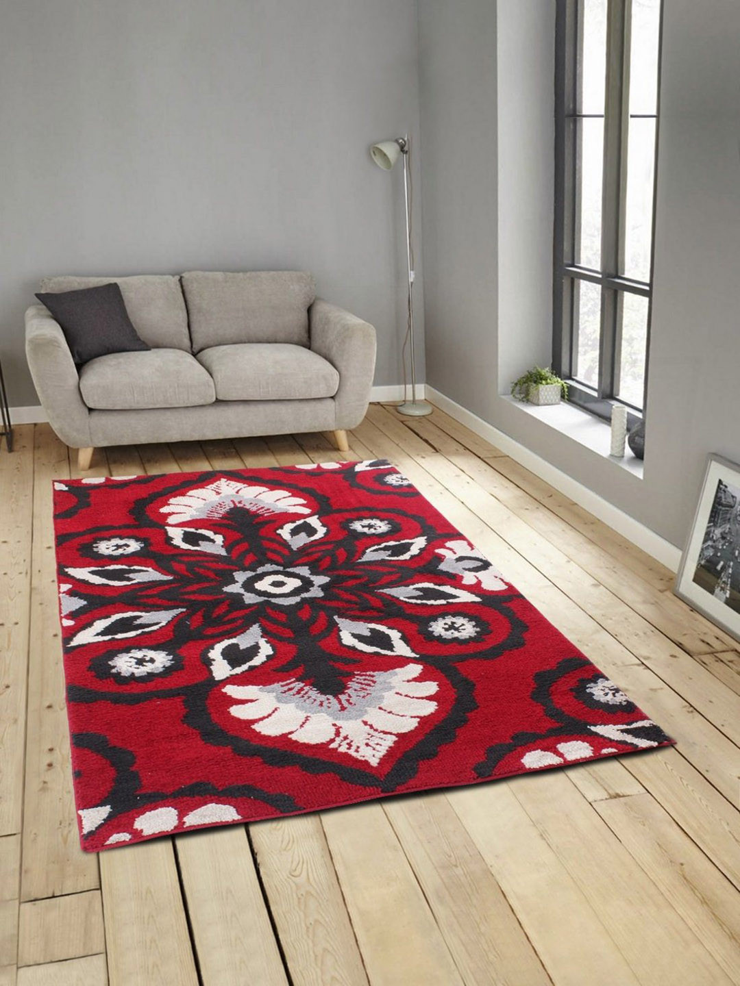 

ROMEE Red & Black Printed Microfiber Anti-Skid Carpet