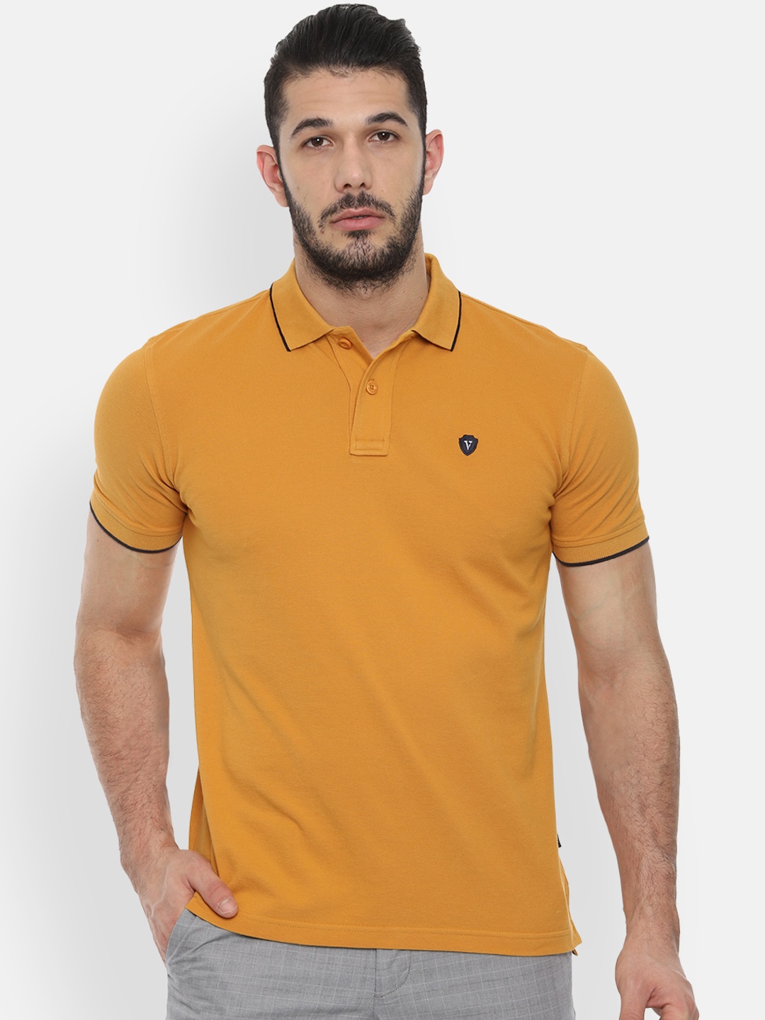 

Van Heusen Sport Men Mustard Yellow Solid Polo Collar Pure Cotton T-shirt