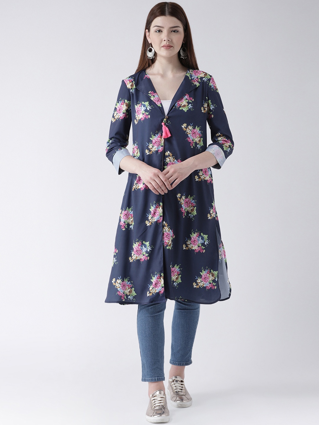 DODO & MOA Women Navy Blue Printed Straight Kurta
