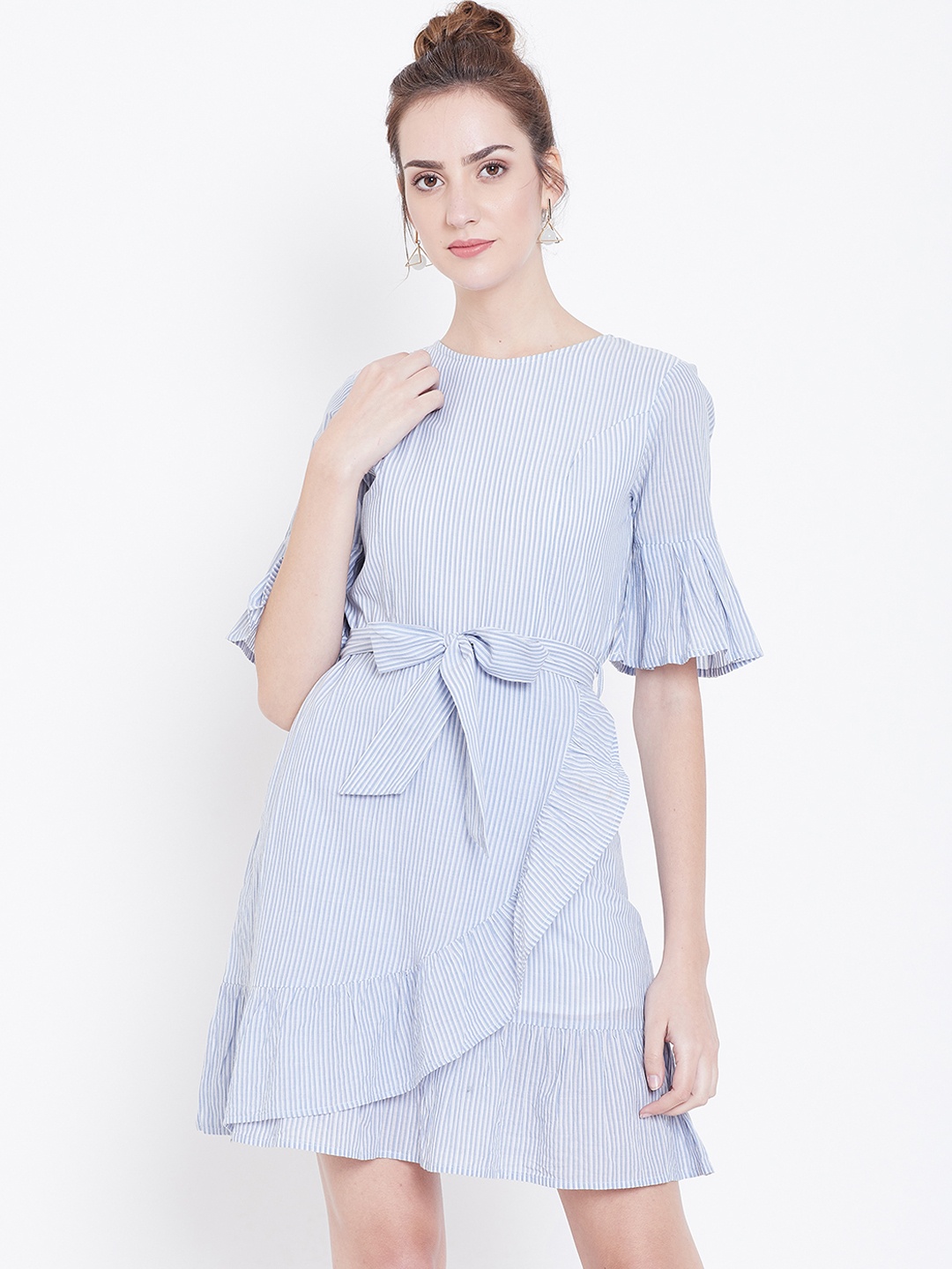 

DODO & MOA Women Blue & White Striped Fit and Flare Dress